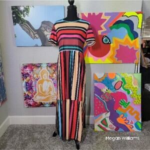 Womens Tiered Rainbow Dress Sz Medium Boutique Style